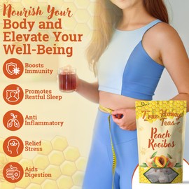 True Honey Teas Peach Rooibos Tea Bags - All Natural Organic Rooibos with Dried Peach Juice - Herbal Caffeine-Free Blended with Honey Crystals - 24 Count