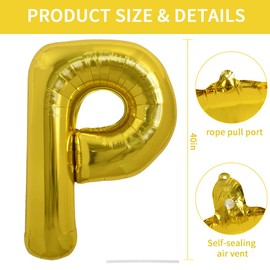 TONIFUL Large Gold Letter P Balloons 40 Inch Helium Balloons,Foil Mylar Big Balloons for Birthday Party Anniversary Supplies Decorations Graduation Ceremony Photo Shoot