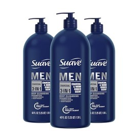 Suave Champú acondicionador para hombres lavado corporal 3 en 1 carbón y jengibre cálido para limpiar y nutrir el cabello y la piel, 40 onzas, paquete
