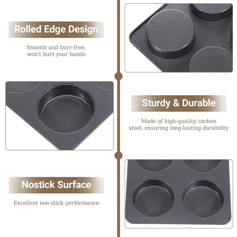Xosjska 6 Cup Straight Side Jumbo English Muffin Cupcake Pan