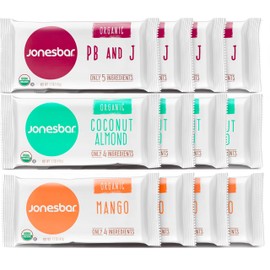 JONESBAR Fruit Lovers (12 Count (Pack of 1)), USDA Organic Fruit & Nut Bar, Non-GMO, Kosher, Vegan, Gluten Free, Simple Snack Bar