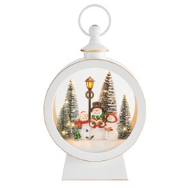 Danya B. Tabletop White Christmas Holiday Winter Snowman Scene Diorama Lighted Lantern Decoration - Oval