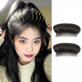 MISS FANCY Plush Hair Cushion, Hair Pad, Set of 2, Hide Whorls, Increase Hair Volume, Hair Base, Bangs Clip, Hair Cushion, Hair Accessories, Easy Fluffy DIY (Brown Black, 3.9 inches (10 cm)