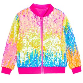 YIYI Sequin Jackets for Girls Kids Boys Glitter Sparkle Bomber Varsity Birthday Party Shiny Outwear Clothes Thanksgiving Christmas Valentines Easter BYHotPink 7-8 Years