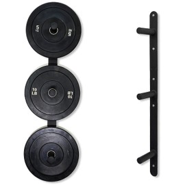 Fitvids 2-in-1 Weight Plate Storage Rack Wall Mount Vertical 3-Anchor V-Shaped 2-Anchor Options for 2-Inch Olympic Bumper Plates Holds Up to 800LBS 3 Pegs Only Black
