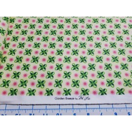 M'Liss Garden Breeze M'Liss Pink Green Flowers on yellow. Cotton Flannel Quilting1/2 yd