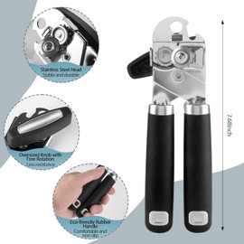 OhanaBeach® Manual Can Opener. Robust Soft Grip Handle, Sharp Blades, Smooth Edges, No Sharp Edges, Can Opener with Multifunctional Bottle Opener