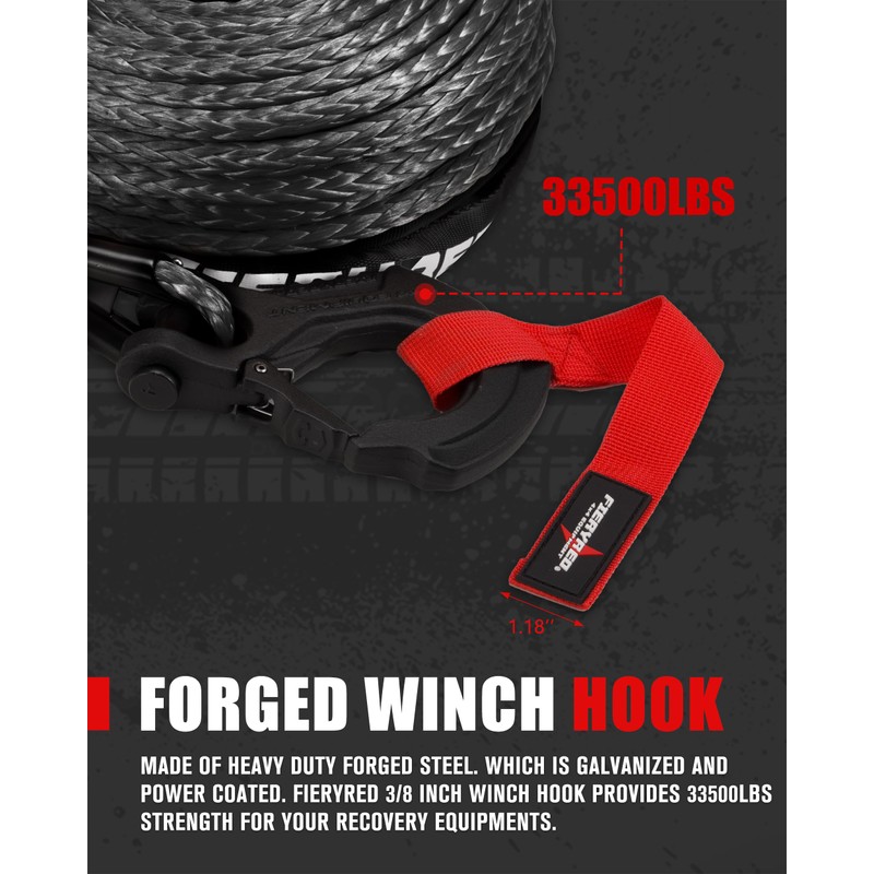 FIERYRED Synthetic Winch Rope 3/8 Inch100FT 23809Ibs Winch Line Cable