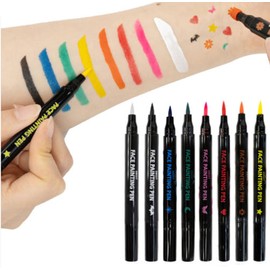 2 in 1 Face Painting Markers Stamps Tattoo Pens Cosmetic Grade Kid Friendly Body 8 Colors
