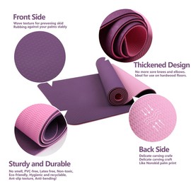 Yoga Mat Extra Thick Fitness & Workout Mat Non-slip Exercise Yoga Mat High Density Eco-Friendly TPE Pliates Mat with Carrying Strap 72"x 24"x 1/4" (Plum)