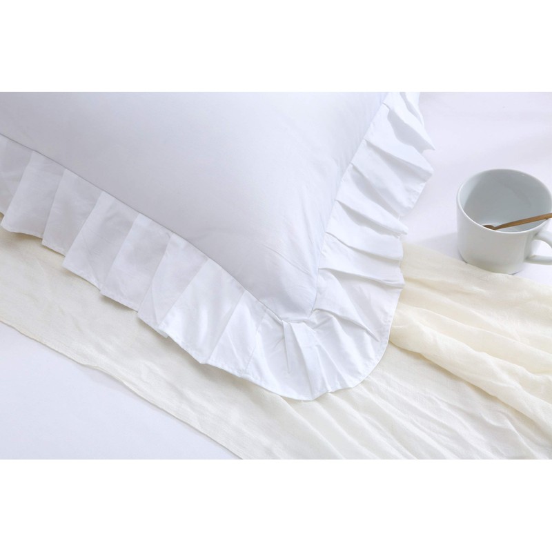 Ruffles Pillow Cases Shams Covers White Queen Size 2 Pack