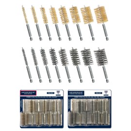 16-PC Bore Brush Set [8-Size X 2 Sets] Stainless-Steel and Brass Wire Brushes for Power Drill, Metal Brush, Cleaning Tool, 1(1/8), 1.0, 7/8, 3/4, 5/8, 1/2, 3/8, 1/4-inch Diameter, w/ 1/4-in Hex Shank