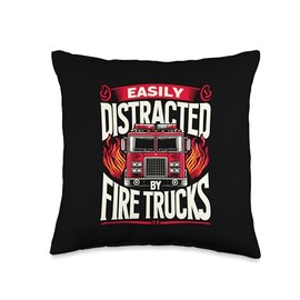 Firefighter Distracted By Fire Trucks Fire Dept Firemen Throw Pillow