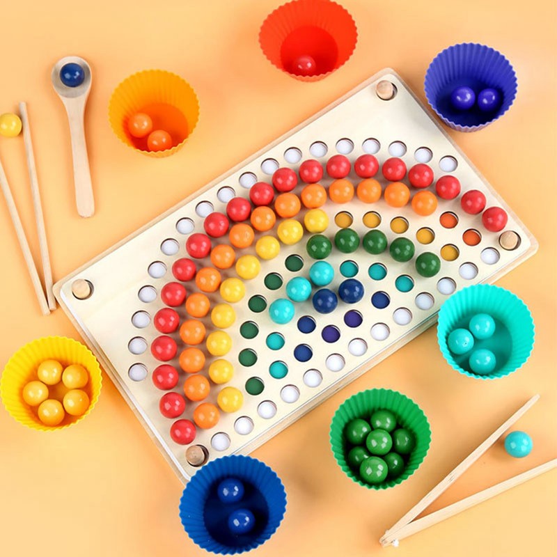 Wooden Peg Board Beads Game Educational Rainbow Clip Beads Puzzle