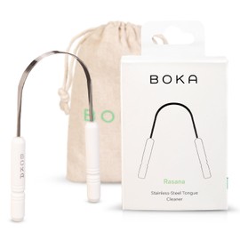 Boka Tongue Scraper for Adults & Kids with Case - Stainless Steel Tongue Cleaner w/Linen Travel Pouch - Scrubber to Remove Tongue Buildup and Freshens Breath (Pack of 1)
