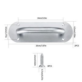 HAOCHEN Pack of 2 Stainless Steel Sliding Door Handle with Plate, Sliding Door Handle, Door Handle, Cabinet Handle, Sliding Door Handle, Barn Door Handle, Wooden Cabinet Handle - 200 x 65 mm/Oval