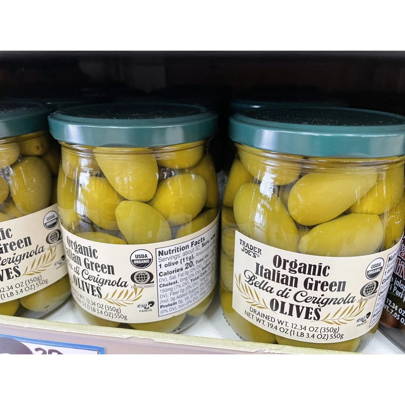 TRADER JOE'S ORGANIC ITALIAN GREEN OLIVES 2 PACKS EACH NET