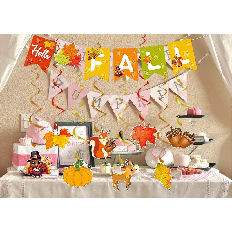 Hello Fall Banner Thanksgiving Fall Decoration Autumn Pumpkins Maple Leaves