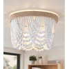 AMZASA White Boho Wood Beaded with Hemp Rope Flush Mount