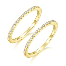 MINDDHA 2-Pack Stacking Rings Stackable Eternity Bands for Oura Gen 4/Oura Gen 3, Cubic Zirconia Simulated Diamond Oura Ring Stack for Women, Gold Color - 1.5mm Band Size 8