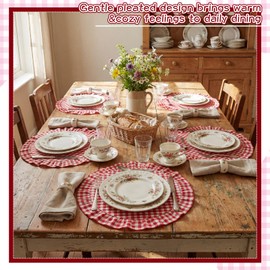 Gandeer 6 Set Red Gingham Party Placemats 17'' x 17'' Ruffle Placemats Washable Vintage Checkered Plaid Table Mats for Home Kitchen Dinner Table Party Decorations