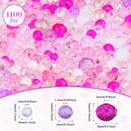 ZHIYUXI 1100PCS 4mm 6mm 8mm Pink Faceted Glass Beads for Jewelry Making Crystal Assorted Glass Beads for Bracelet Making Necklaces Accessories