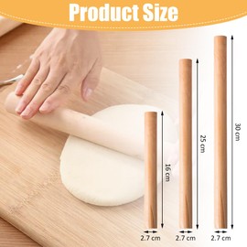 3 Pieces Beech Wood Rolling Pin, Rolling Pin Made of Beech Wood, Three Sizes Rolling Pin Wood (16/25/30 cm), Wooden Rolling Pin, Rolling Pin for Baking for Fondant, Pizza, Cookie, Pasta Dough