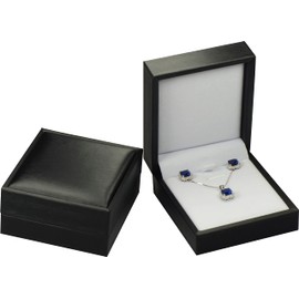 The Gifts & More Black Color Necklace Jewelry Gift Box Premium Soft Touch PU Leather Exterior and Velvet Interior Material Pendant Earrings Sets Box for Wedding, Engagement, Christmas…