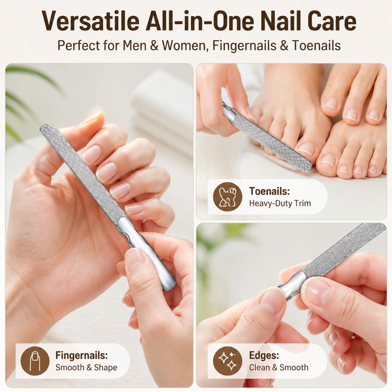 Pro Stainless Steel Nail File with Premium Leather Case,Double-Sided Buffing