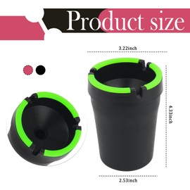 Glow in the Dark Car Ashtray for Cup Holder Smell Proof,Upgraded Multi-Functional Smokeless Ashtray as Car Trash Bin,Self-Extinguishing Portable Ashtrays for Vehicles,Home,Office (Black)