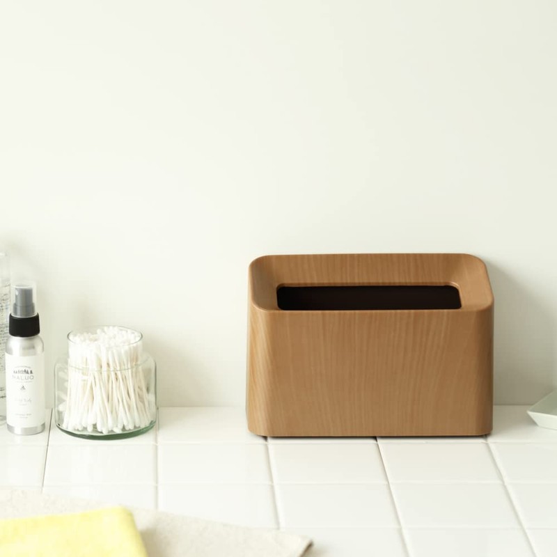 Ideaco Tubular Cotton Trash Can Small Teak Wood Grain Trash