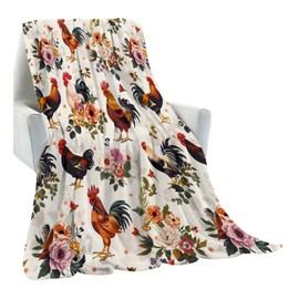 amepay Cute Rooster Blanket Gifts for Kids Adult Girls,Chicken and Flower Retro Flannel Throw Blankets,Soft Comfy Lightweight for Farmhouse Home Couch Bed Sofa Decor,Rustic Lovers 60x50in