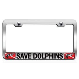 Custom Brother - Save Dolphins Beach Summer Surf Surfing Chrome Steel Auto SUV License Plate Frame License Tag Holder, R75