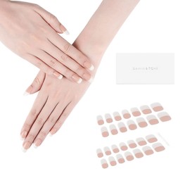 Danni & Toni Semi-Cured Gel Nail Strips (Happy-Go-Lucky) Spring Semi-Cured Nail Strip, French Gel Nail Stickers, White Pink French Nail Wraps, 28 Stickers