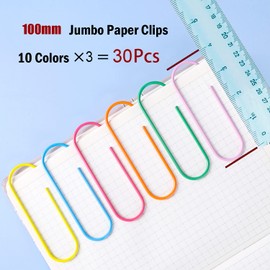 Photway 100 mm Colourful Paper Clips, Large, Pack of 30, Bright Vinyl Coated Jumbo Paper Clips for Papers, School, Office Supplies