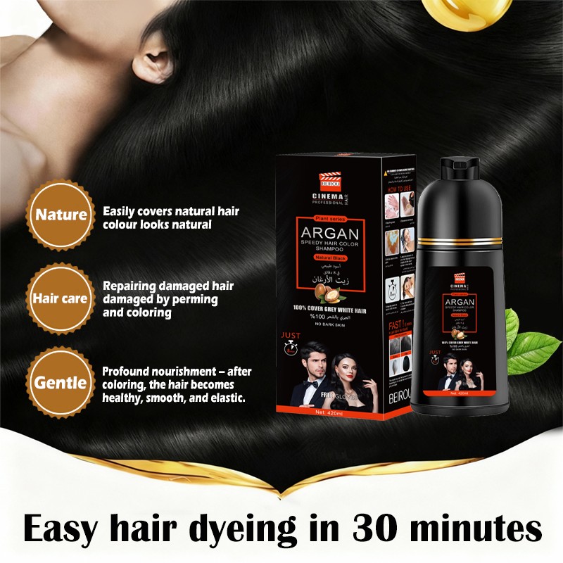 Brown Hair Shampoo 420ml With Argan Oil Instant Hair Dye
