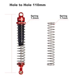 TOOMOD 110mm RC All Aluminum Alloy Oil Filled Shock Absorbers kit for Tamiya Bullhead SuperClod Buster Axial SCX10 D90 TRX4 Truck Crawler/Truck/Car Upgrades Replace Parts （Red）