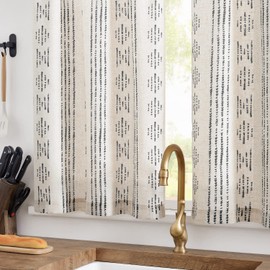 jinchan Boho Kitchen Curtains Linen Tier Curtains 36 Inch Bohemian Cafe Curtains Striped Curtains Farmhouse for Bathroom RV 2 Panels Black on Beige