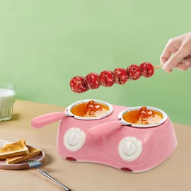 Dual Electric Chocolate Melting Gift Pot Set,Candy Making or Fondue Fountain Kit w 30+ Accessories- 9 Chocolate Mold Trays & Dipping Forks For Her suitable for Chocolate, Butter, Cheese(Pink)