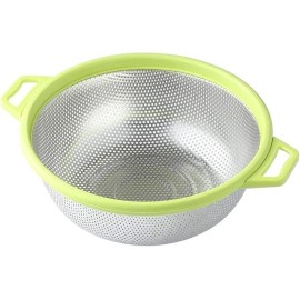 Hiramware Large Stainless Steel Colander with Handles and Legs – Metal Green Strainer – Fr