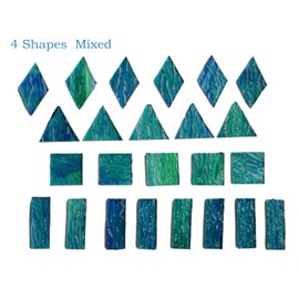 CHICSHIS 200g Transparent Mosaic Glass Tiles, Large Stained Glass Pieces for DIY Mosaic Craft Supplies, 4 Shapes Mosaic Glass Tiles for DIY Mosiac Present, Pond Water Blue