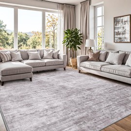 LUMI 5x8 Washable Area Rug for Living Room, Ultra Soft Modern Neutral Grey Rugs Non Slip with Rubber Backing, Low Profile, High Traffic, Stain Resistant Carpets, Ideal for Bedroom, Dining Room
