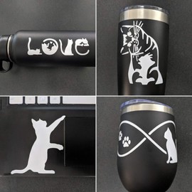 Cat Decal 4 Pack: Cat Pawing, Kitten Looking, Love, Infinity (Cats White, Small ~3.5")