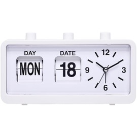 KSYOU Fashionable Office Study Room Children's Desk Alarm Clock, Manual Calendar Clock - White
