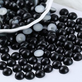 Briskbloom 300PCS 10mm Flatback Pearls for Crafts Jewelry Scrapbook Nail Decoration, Round Half Pearls for Crocs Shoes Scrapbooking Embellishement, Imitation Loose Pearl Beads (Black)