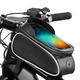 Bike Frame Bag Splash Proof Bike Pouch Bag Touch Screen  Bag with Headphone Hole for Smart Phone Below 6.5 inch