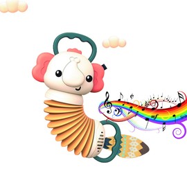 Juguete para Niños Acordeón Forma de Dibujos Animados Práctica de Agarre Entrenamiento de Interés Iluminación Instrumento mMusical Juguete Sonajero Musical Multifuncional (Elefante)