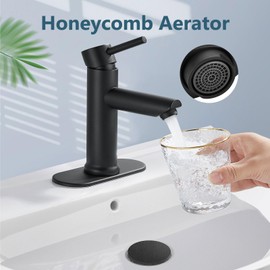 Aolemi Bathroom Faucet Single Hole,Single Handle Bathroom Sink Faucet with Supply Lines,with Pop Up Drain and 6 Inch Deck Plate,Matte Black