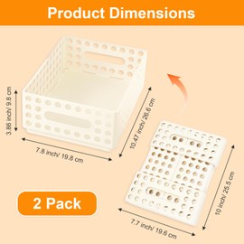 SAYEEC 2 Pack Mini Foldable Plastic Baskets for Organizing Collapsible Crate with Handle Stackable Storage Bin Small Storage Container Box Caddy Desk Drawer Organizer for Home Office Classroom (Beige)