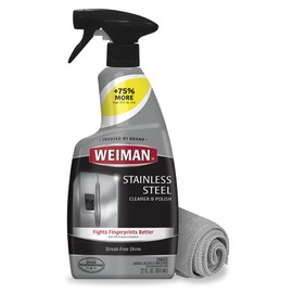 Weiman Stainless Steel Cleaner and Polish - Microfiber Cloth - Protects Appliances from Fingerprints and Leaves a Streak-Free Shine for Refrigerator | Dishwasher | Oven | Grill
